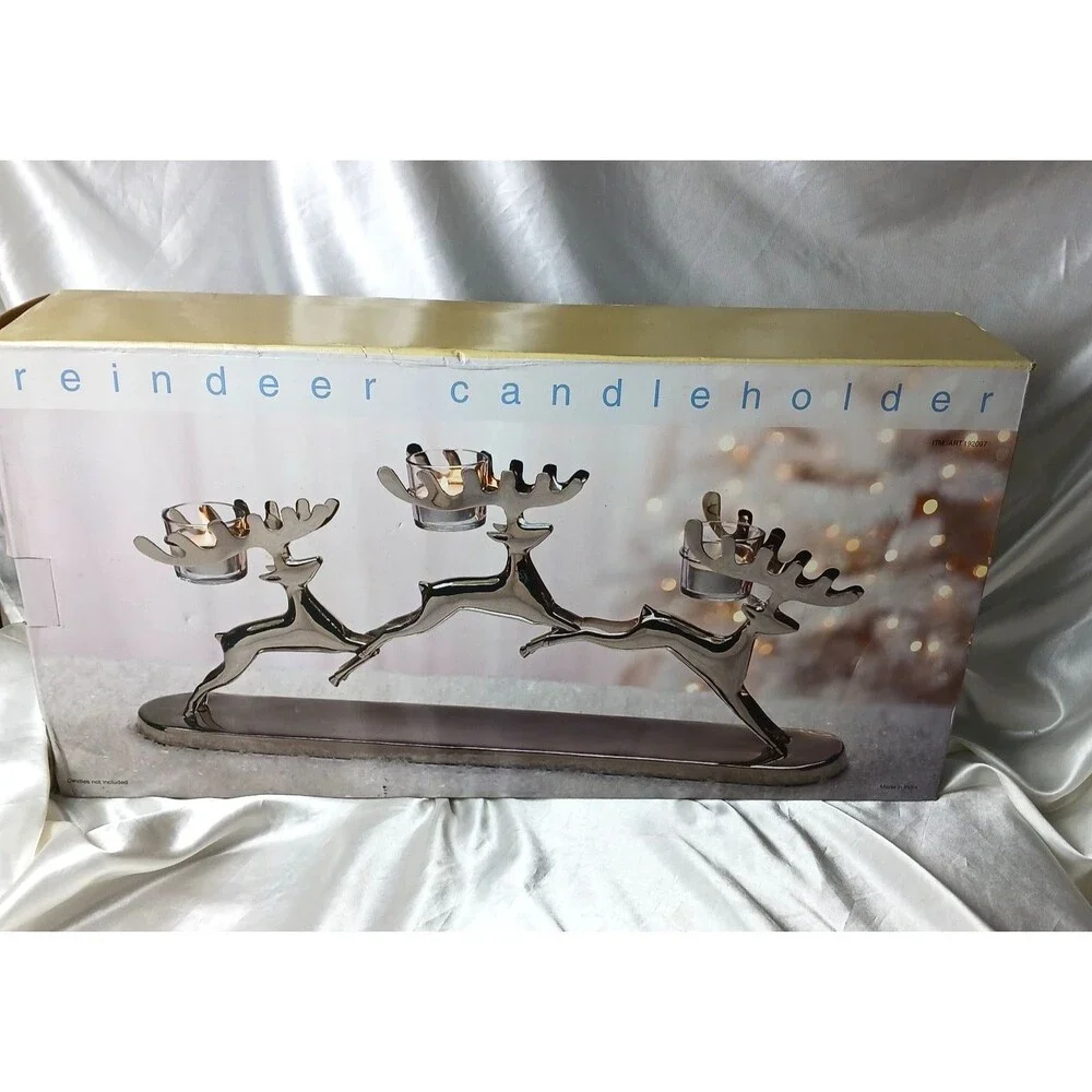 REINDEER 3 VOTIVE CANDLE HOLDER NICKLE PLATED BRASS